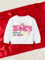 SHEIN Baby Girls' Casual Letter Printed Long Sleeve Round Neck New Year Sweatshirt, Suitable For Autumn And Winter