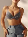 SHEIN Solid Color Bra With Steel Ring