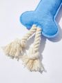 PETSIN 1pc Light Blue Rope Design Felt Squeaky Bone Toy For Pets