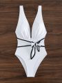 Knot Front Plunging One Piece Swimsuit
