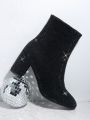Glitter Pointy Toe Block Heel Ankle Boots