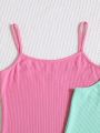 SHEIN Kids Y2Kool Tween Girl 3pcs Sporty & Sweety Solid Knit Cami Dress