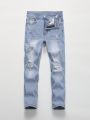 Tween Boy's Distressed Denim Jeans With Washed Effect