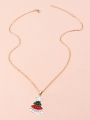 1pc Christmas Tree & Card Shaped Alloy Pendant Necklace, Ideal For Holiday Dressing