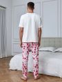 Men'S Letter & Printed Short Sleeve And Pants Home Wear Set