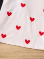 SHEIN Kids QTFun Toddler Girls' Heart Print Simple, Comfortable And Cute 2pcs T-shirt Set