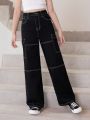 Big Girls' New Style Casual Fashionable Cargo Style Washed Straight Leg Jeans