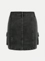 SHEIN Big Girls' Slim Fit Casual Denim Skirt
