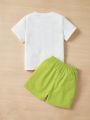 SHEIN Kids EVRYDAY Toddler Boys' Car & Letter Print Casual Short Sleeve Shirt And Shorts Set