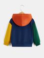 SHEIN Kids EVRYDAY Toddler Boys Letter Graphic Colorblock Hoodie