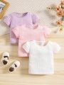 SHEIN 3pcs/Set Baby Girls' Casual Simple & Comfortable Puff Sleeve Tops For Daily And Home Wear In Multiple Colors