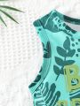 Baby Boy's Stylish Casual Art Design Printed Vest And Shorts Set