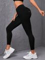 SHEIN Yoga High Street Solid Color High Waisted Leggings With Pockets