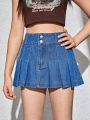 SHEIN Teen Girl Pleated Denim Skirt