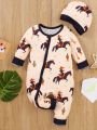 Baby Boys' One-piece Romper With Horse Print Button-front