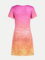 Teen Girl's Elegant Party Lace Ombre Printed Dress