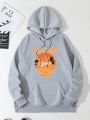 Men's Hooded Sweatshirt With Printed Text And Drawstring