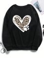 Teen Girl Heart & Leopard Print Thermal Lined Sweatshirt