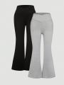 SHEIN Kids HYPEME 2pcs/Set Solid Colored Long Pants For Teenage Girls