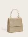 Mini Pearl Decor Glitter Flap Evening Bag