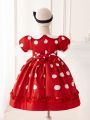 Baby Girls' Polka Dot Printed Puff Sleeve Formal Dress