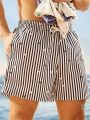 Men'S Striped Drawstring Waist Beach Shorts