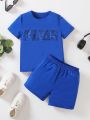 SHEIN Kids EVRYDAY 2pcs/Set Young Boys' Casual And Cute Sporty Street Style T-Shirt And Shorts For Spring And Summer