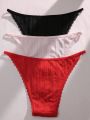 3pack Solid Lace Trim Panty