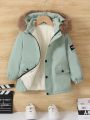 Young Boy Fuzzy Trim Teddy Lined Hooded Coat Without Sweater