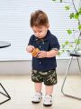 SHEIN Baby Boy'S Camouflage Outfit 2pcs/Set