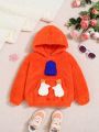 SHEIN Baby Girl Hat Decor Kangaroo Pocket Teddy Hoodie