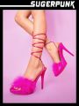 Sugerpunk Women'S Ultra High Heels & Stilettos Fuchsia Wraparound Sandals