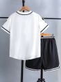 Teen Boy Sporty Letter Print Short Sleeve Top And Shorts
