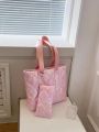 Holographic Quilted Shoulder Tote Bag With Purse