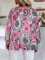 Plus Size Women's Lantern Sleeve Shirt With All Over Print