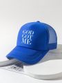 1pc Men's Outdoor Leisure Adjustable Baseball Cap With Breathable Mesh And Letter Printed Pattern
