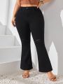 Plus Size Solid Color Flare Jeans With Ripped Details