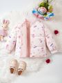 Baby Girls' Button Up Padded Jacket With Cartoon Print