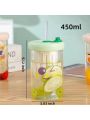 Sealed Glass Cup With Lid And Straw, Cartoon Design, Ideal For Office, Girls Students, Tea Drinking