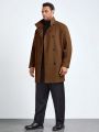 SHEIN Men's Plus Size Solid Color Double-breasted Woolen Coat