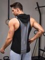 Men Colorblock Letter Graphic Drawstring Hooded Sports Tank Top