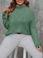 SHEIN LUNE Plus Turtleneck Cable Knit Drop Shoulder Sweater