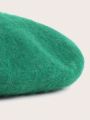 1pc Green Knitted Beret Hat For Kids