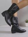 Women's Classic Slip-on Mid-calf Boots, Simple And Elegant