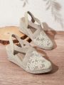 SHEIN Women'S Peep Toe Platform Wedge Sandals With High Wedge Heel, Waterproof, Hollow Out Knitting