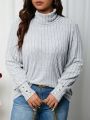 SHEIN LUNE Plus Size Women'S Turtleneck Long Sleeve Sweatshirt