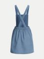 SHEIN Tween Girl Patched Pocket Button Front Corduroy Overall Dress