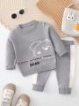 Boys Letter Bear Pattern Sweater And Contrasting Pants Set