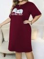 Women's Plus Size Cartoon & Slogan Printed Sleep Dress