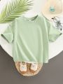 SHEIN Kids KDOMO Young Boys' Comfortable Loose Fit Casual Alphabet Watermelon Printed Short Sleeve T-Shirt
